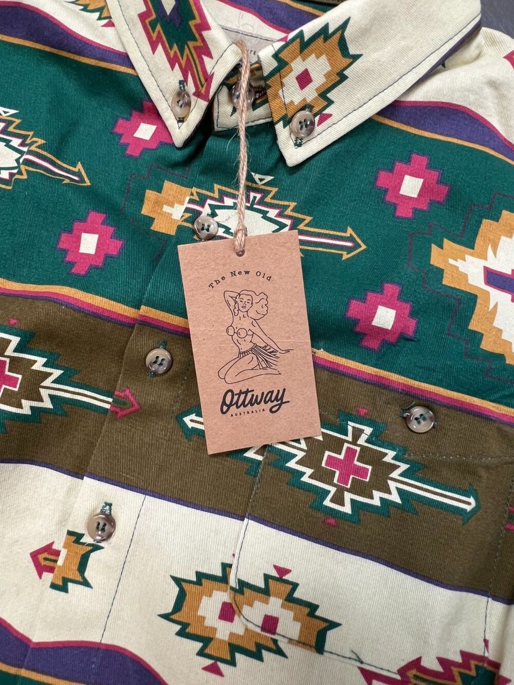 Ottway Mens Western Shirt Southwestern Aztec Print Long Sleeve Button Up Casual - Picture 7 of 9